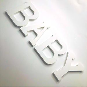 ‘BABY’ Wood Block Lettering Free Standing White Baby Shower Room Decor 4” Length